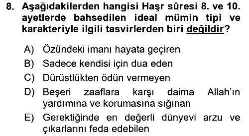 Tefsir 2016-2017 Ara Sınav - 8. soru
