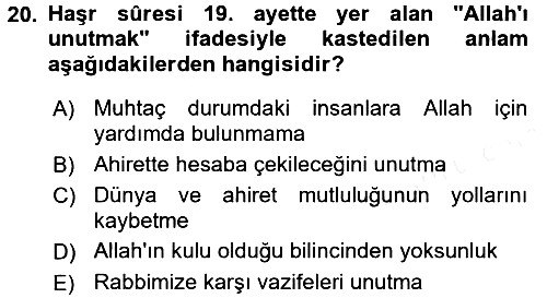 Tefsir 2018-2019 Ara Sınav - 20. soru