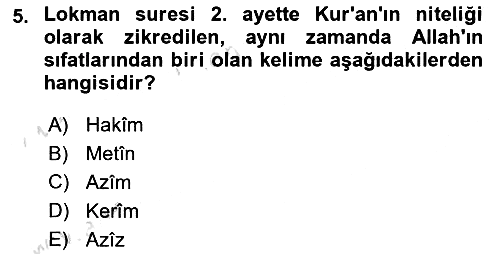 Tefsir 2019-2020 Ara Sınav - 5. soru