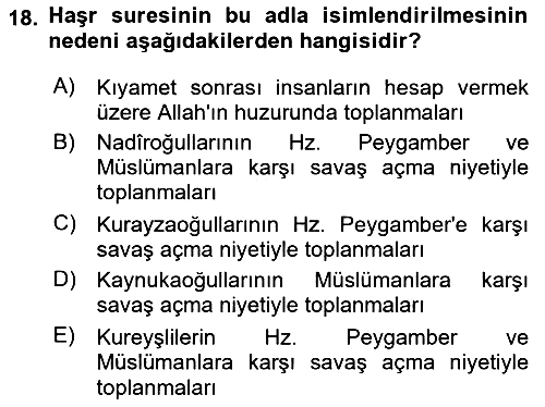 Tefsir 2019-2020 Ara Sınav - 18. soru