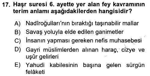 Tefsir 2021-2022 Ara Sınav - 17. soru