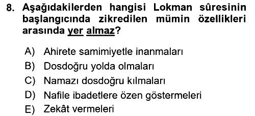 Tefsir 2023-2024 Ara Sınav - 8. soru