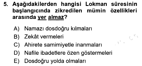 Tefsir 2024-2025 Ara Sınav - 5. soru