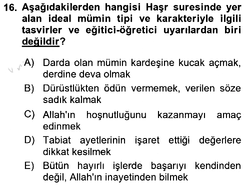 Tefsir 2024-2025 Ara Sınav - 16. soru