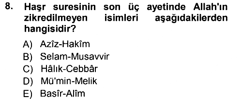 Tefsir 2012-2013 Dönem Sonu Sınavı - 8. soru