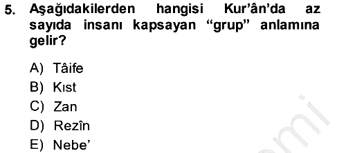 Tefsir 2014-2015 Dönem Sonu Sınavı - 5. soru