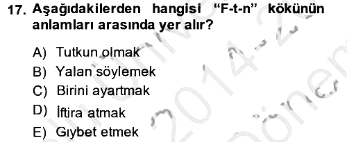 Tefsir 2014-2015 Dönem Sonu Sınavı - 17. soru