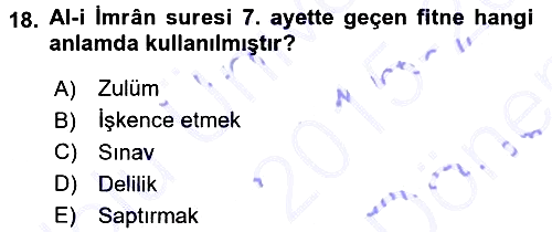 Tefsir 2015-2016 Dönem Sonu Sınavı - 18. soru