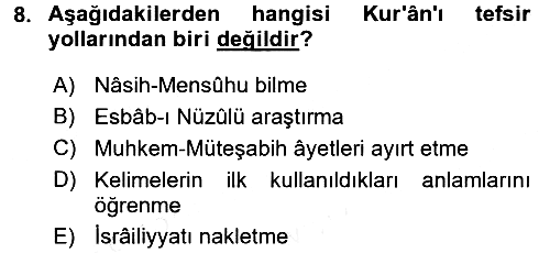 Tefsir 2016-2017 Dönem Sonu Sınavı - 8. soru