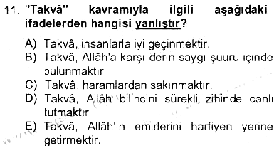 Tefsir 2012-2013 Tek Ders Sınavı - 11. soru