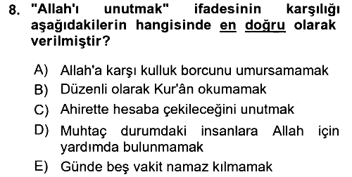 Tefsir 2015-2016 Tek Ders Sınavı - 8. soru