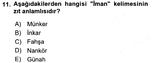 Tefsir 2015-2016 Tek Ders Sınavı - 11. soru