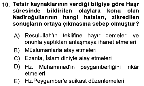 Tefsir 2022-2023 Yaz Okulu Sınavı - 10. soru