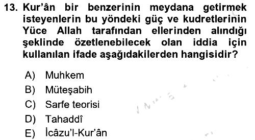 Tefsir Tarihi ve Usulü 2018-2019 3 Ders Sınavı - 13. soru