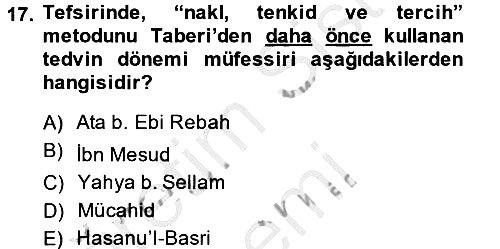 Tefsir Tarihi ve Usulü 2013-2014 Ara Sınav - 17. soru