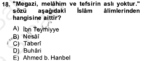 Tefsir Tarihi ve Usulü 2014-2015 Ara Sınav - 18. soru