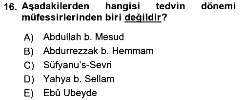 Tefsir Tarihi ve Usulü 2016-2017 Ara Sınav - 16. soru