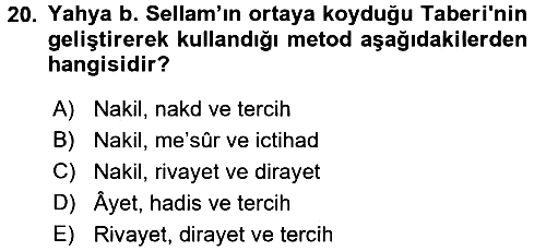 Tefsir Tarihi ve Usulü 2017-2018 Ara Sınav - 20. soru