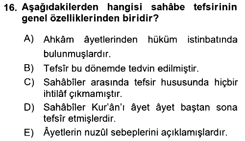 Tefsir Tarihi ve Usulü 2021-2022 Ara Sınav - 16. soru