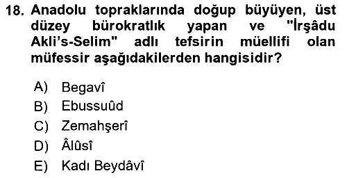 Tefsir Tarihi ve Usulü 2025-2026 Ara Sınav - 18. soru