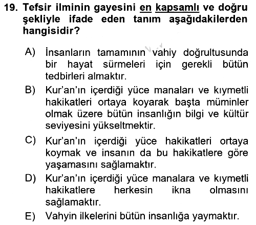 Tefsir Tarihi ve Usulü 2025-2026 Ara Sınav - 19. soru