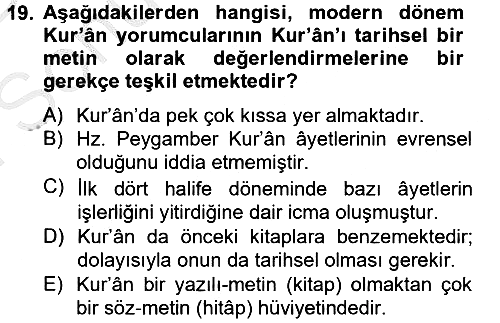 Tefsir Tarihi ve Usulü 2012-2013 Dönem Sonu Sınavı - 19. soru