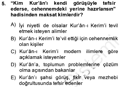 Tefsir Tarihi ve Usulü 2013-2014 Dönem Sonu Sınavı - 5. soru