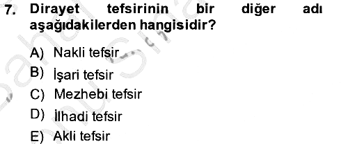 Tefsir Tarihi ve Usulü 2013-2014 Dönem Sonu Sınavı - 7. soru