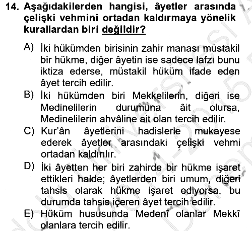 Tefsir Tarihi ve Usulü 2014-2015 Dönem Sonu Sınavı - 14. soru