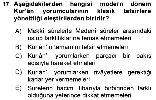 Tefsir Tarihi ve Usulü 2015-2016 Dönem Sonu Sınavı - 17. soru