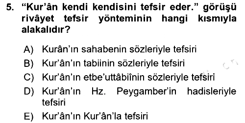 Tefsir Tarihi ve Usulü 2024-2025 Dönem Sonu Sınavı - 5. soru