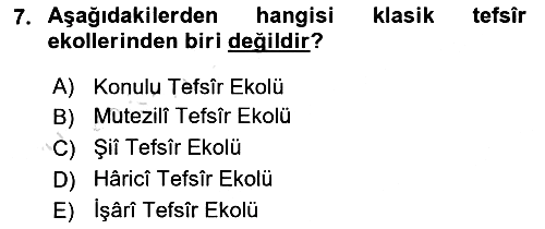 Tefsir Tarihi ve Usulü 2024-2025 Dönem Sonu Sınavı - 7. soru