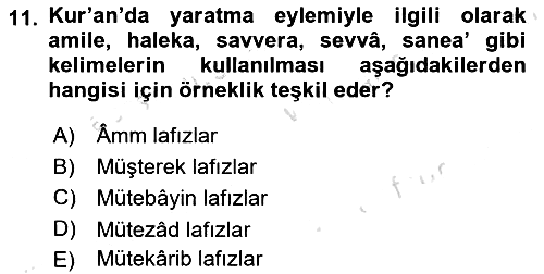 Tefsir Tarihi ve Usulü 2025-2026 Dönem Sonu Sınavı - 11. soru