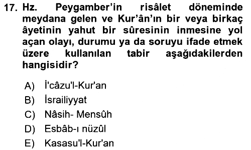 Tefsir Tarihi ve Usulü 2025-2026 Dönem Sonu Sınavı - 17. soru