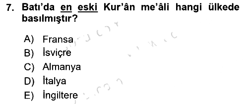 Tefsir Tarihi ve Usulü 2020-2021 Yaz Okulu Sınavı - 7. soru