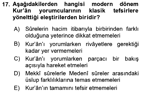 Tefsir Tarihi ve Usulü 2021-2022 Yaz Okulu Sınavı - 17. soru