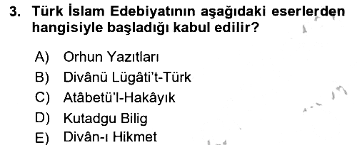 Türk İslam Edebiyatı 2016-2017 3 Ders Sınavı - 3. soru