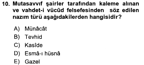 Türk İslam Edebiyatı 2017-2018 3 Ders Sınavı - 10. soru