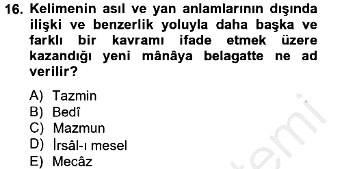 Türk İslam Edebiyatı 2013-2014 Ara Sınav - 16. soru