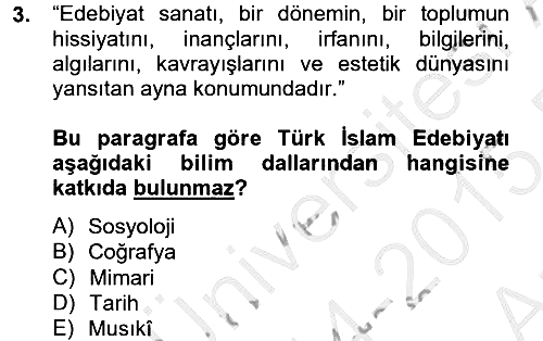 Türk İslam Edebiyatı 2014-2015 Ara Sınav - 3. soru