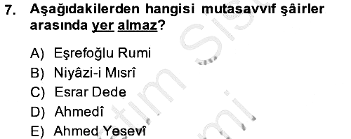 Türk İslam Edebiyatı 2014-2015 Ara Sınav - 7. soru