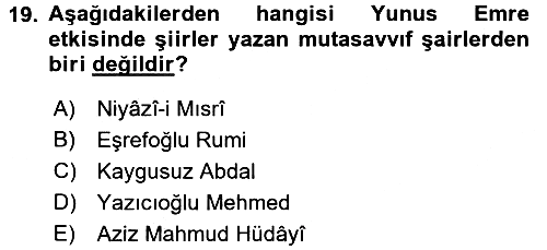 Türk İslam Edebiyatı 2017-2018 Ara Sınav - 19. soru