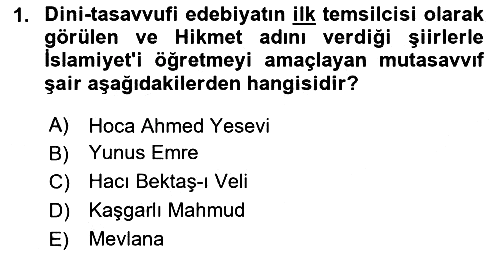 Türk İslam Edebiyatı 2024-2025 Ara Sınav - 1. soru