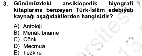 Türk İslam Edebiyatı 2012-2013 Dönem Sonu Sınavı - 3. soru