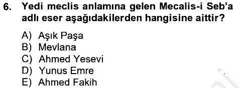 Türk İslam Edebiyatı 2012-2013 Dönem Sonu Sınavı - 6. soru
