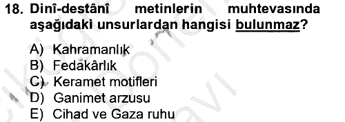 Türk İslam Edebiyatı 2012-2013 Dönem Sonu Sınavı - 18. soru