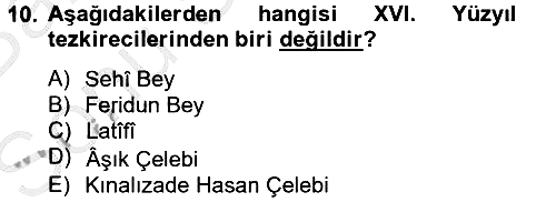 Türk İslam Edebiyatı 2013-2014 Dönem Sonu Sınavı - 10. soru