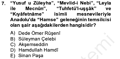 Türk İslam Edebiyatı 2014-2015 Dönem Sonu Sınavı - 7. soru