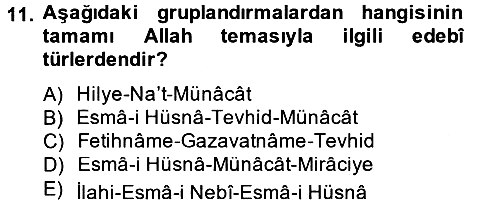 Türk İslam Edebiyatı 2014-2015 Dönem Sonu Sınavı - 11. soru