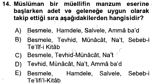 Türk İslam Edebiyatı 2015-2016 Dönem Sonu Sınavı - 14. soru